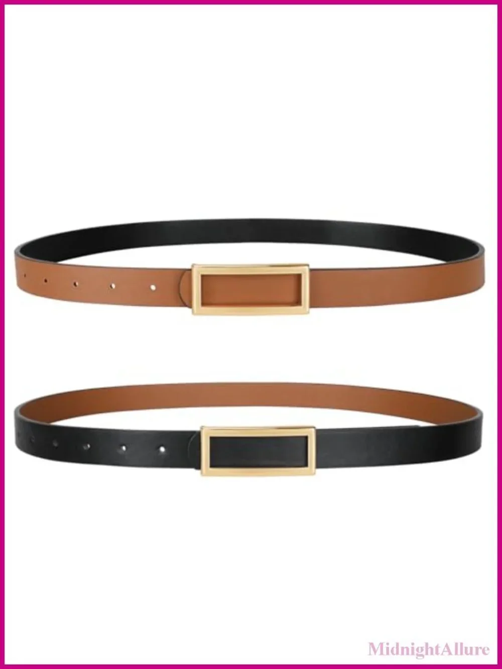 Reversible Skinny Faux Leather Belt with Gold Buckle for Women Dresses Jeans